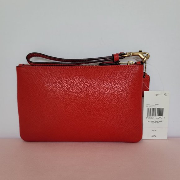 COACH Small Wristlet in Polished PebbleD Leather- Sport Red⭐ - Picture 7 of 16